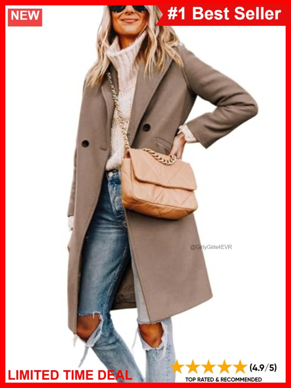 Hooever Wool Blend Peacoat Double Breasted Notch Lapel Knee Length